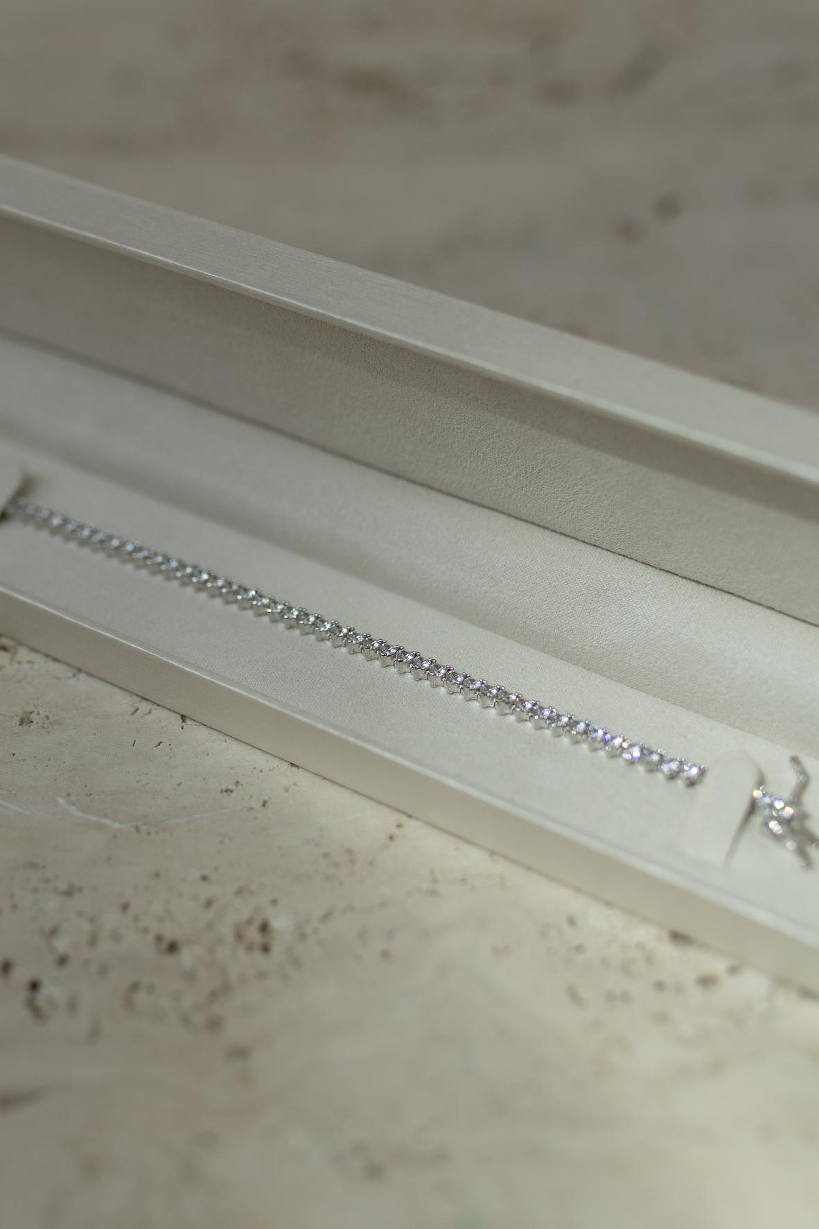 Pulseira Riviera 3mm Prata 925 Moissanite Ródio Branco