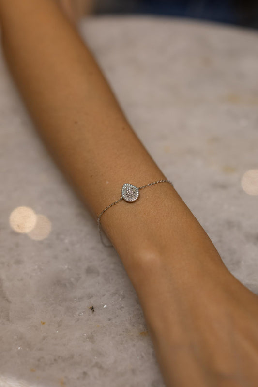 Pulseira Gota Cravejada Moissanite Prata 925 Ródio Branco