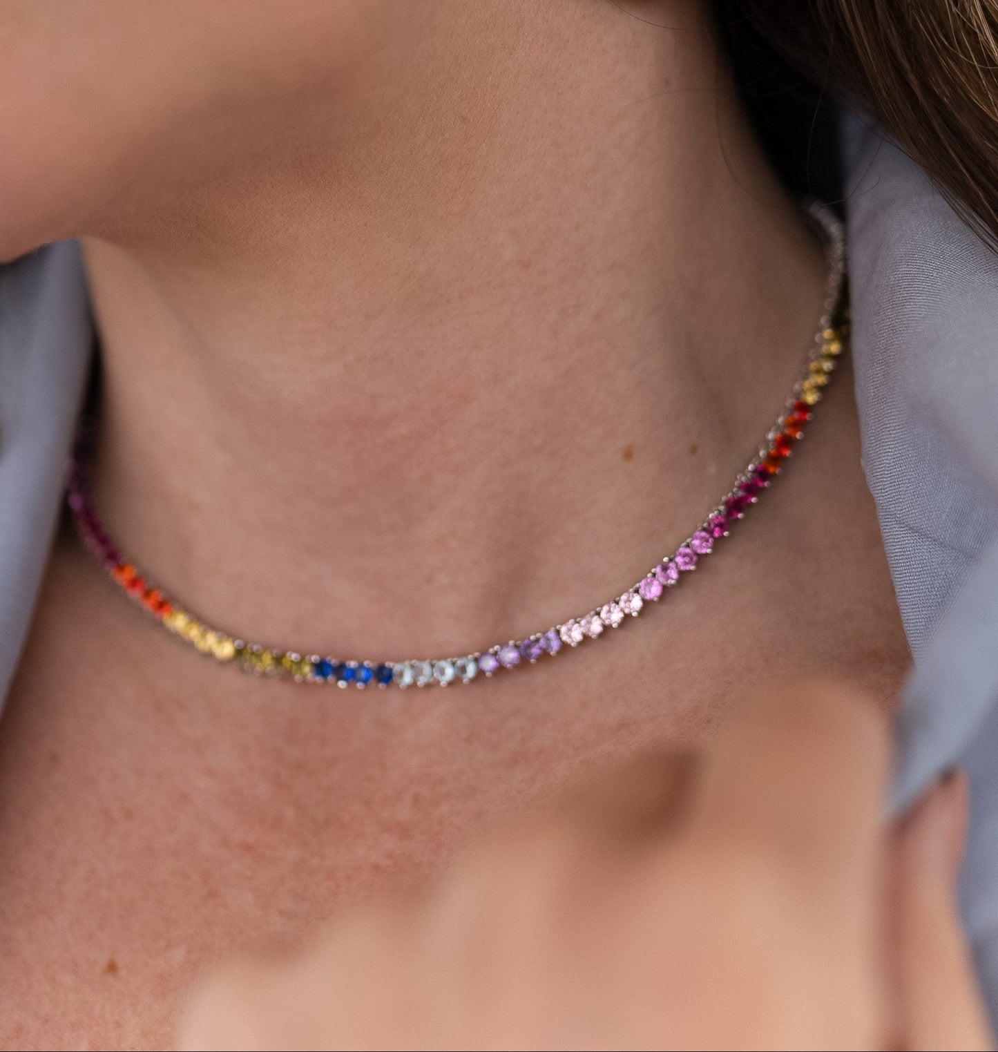 Colar Riviera 3 pontas Rainbow Ródio Branco