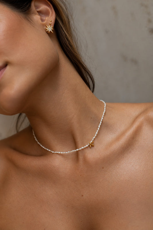 Colar Choker Bee Pérola de Água Doce Dourado