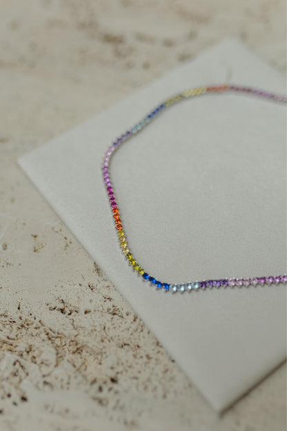 Colar Riviera 3 pontas Rainbow Ródio Branco