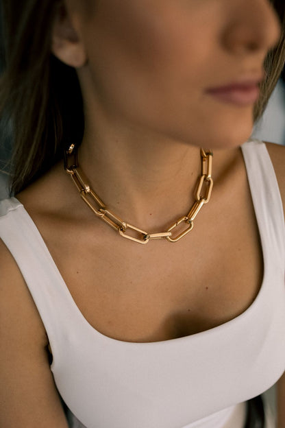 Choker 2 em 1 de Elos Lisos Dourado