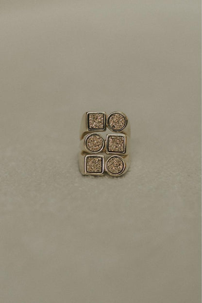 Anel Geométrico Drusa Dourada Dourado