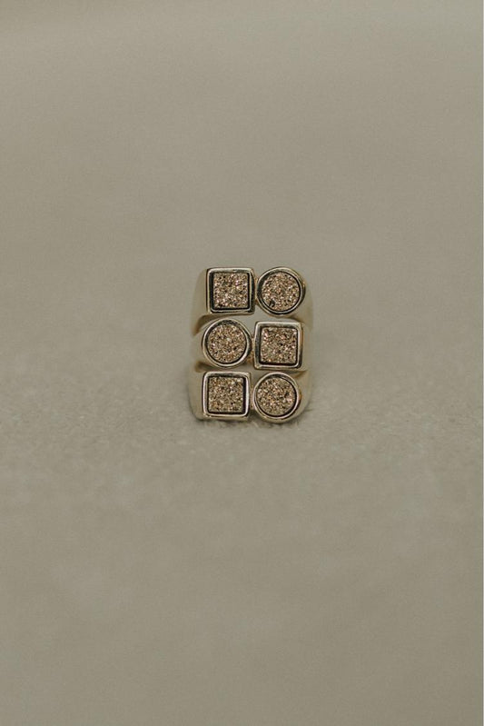 Anel Geométrico Drusa Dourada Dourado