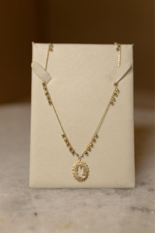 Colar Medalha Vazada Divino Espirito Santo Pedras Dourado
