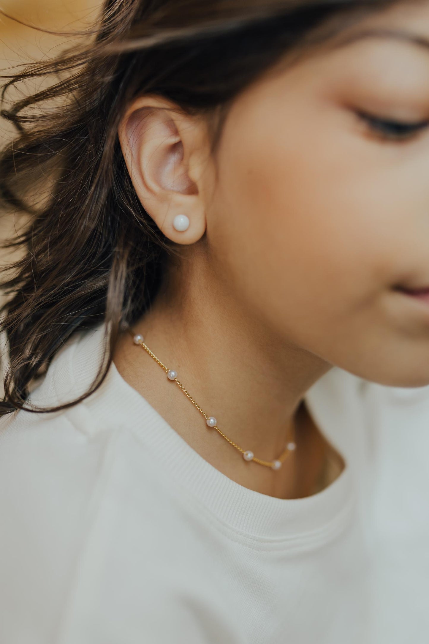 Colar Choker com Pérolas Infantil Dourado