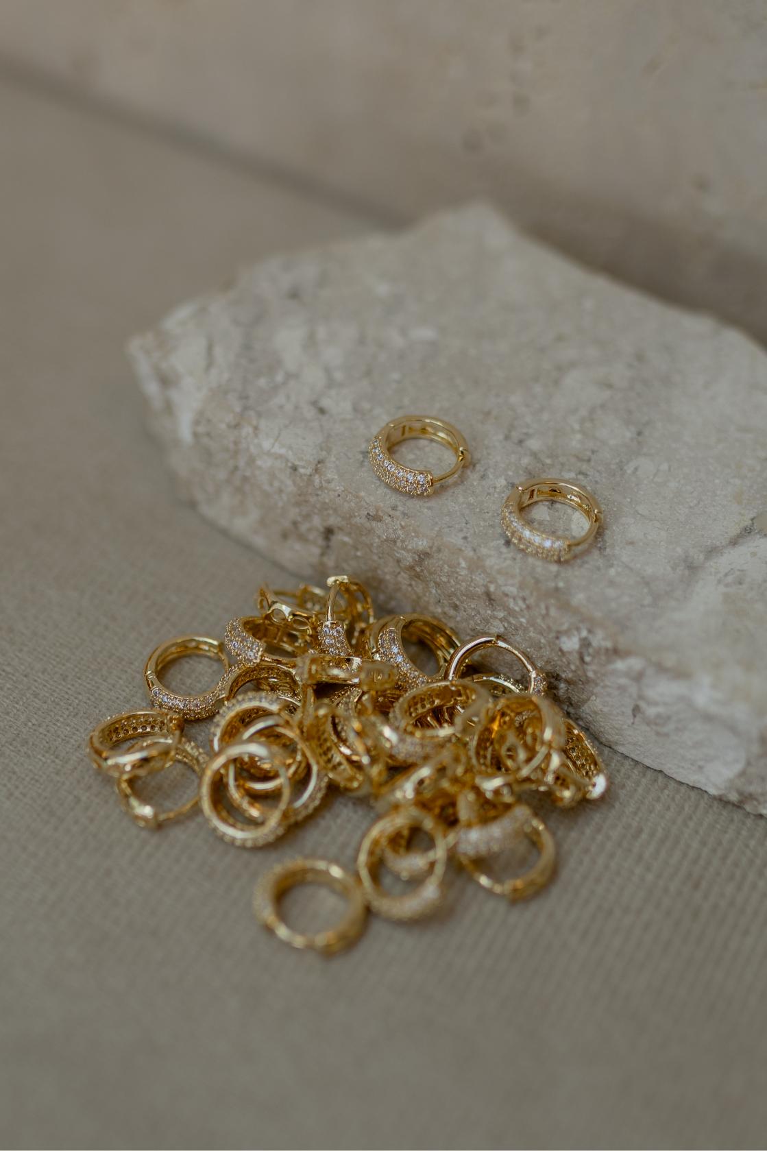 Brinco Argola Cravejado Triplo Dourado