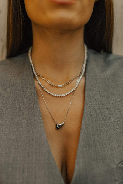 Colar Riviera 3mm 42cm Ródio Branco