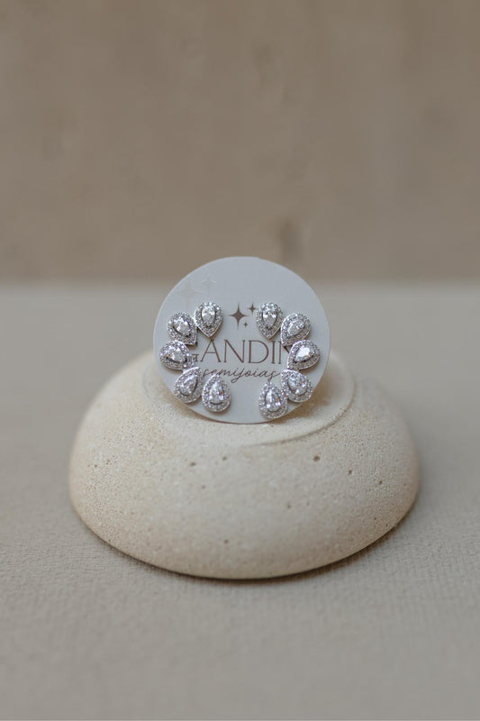 Brinco Ear Cuff Cristal Gotas Ródio Branco