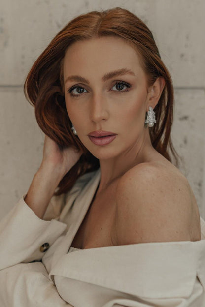 Brinco Noiva Pérola Cristal Prata 925 Ródio Branco