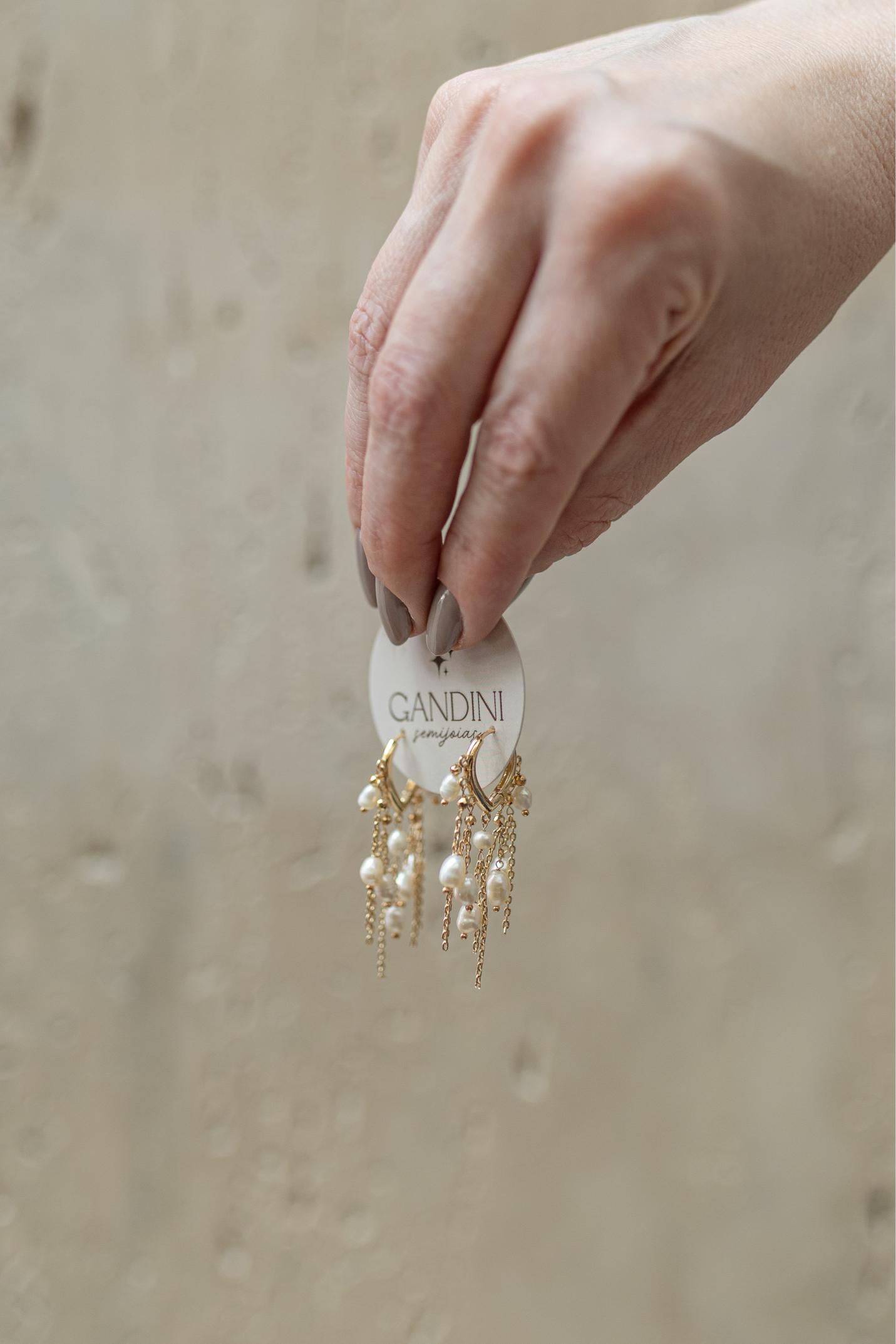 Brinco Argola Chuva Pérolas Dourado