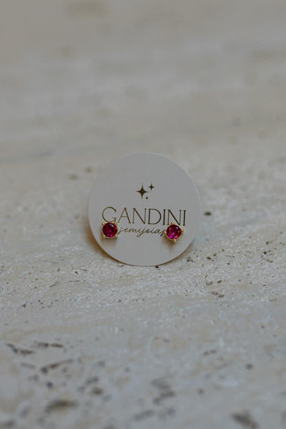 Brinco Solitário Redondo Rubi Dourado