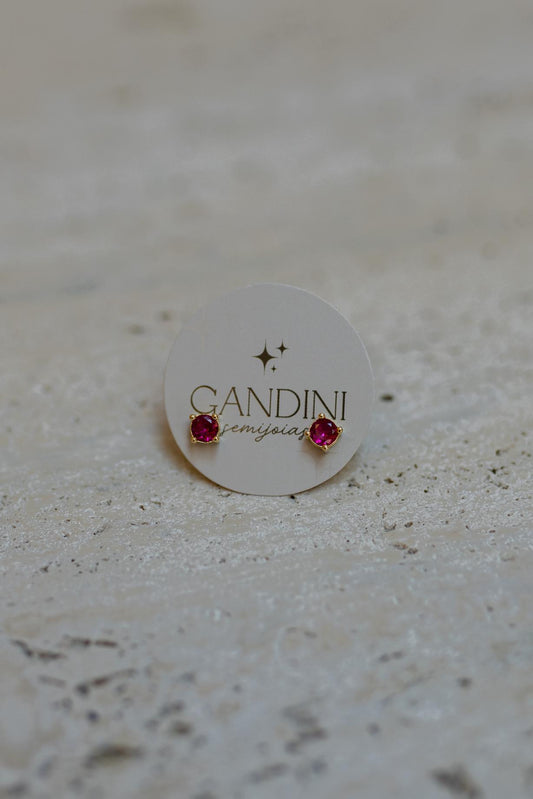 Brinco Solitário Redondo Rubi Dourado