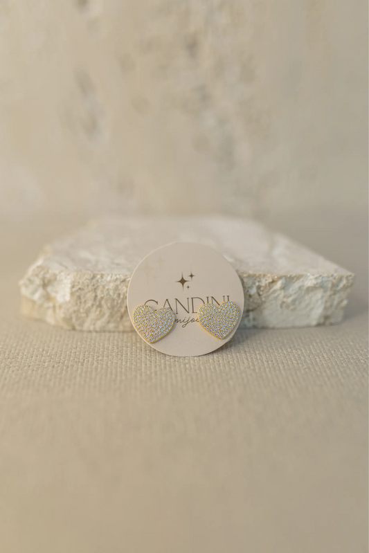 Brinco Coração Bold Cravejado Dourado