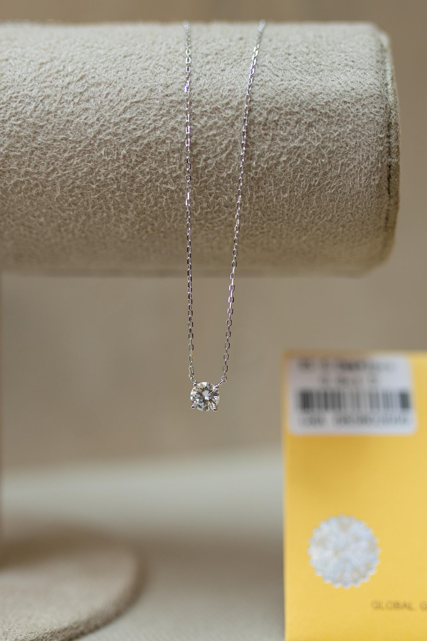 Colar Ponto de Luz 6mm Moissanite Prata 925 Ródio Branco