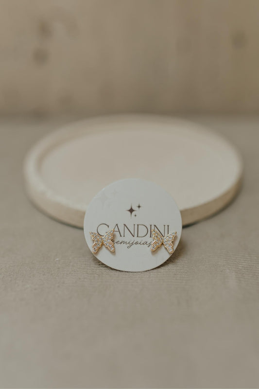 Brinco Borboleta Cravejada Dourado