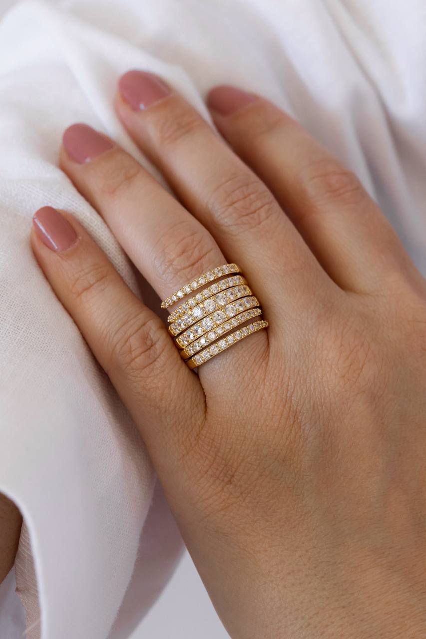 Anel Ajustável Espiral Cravejado