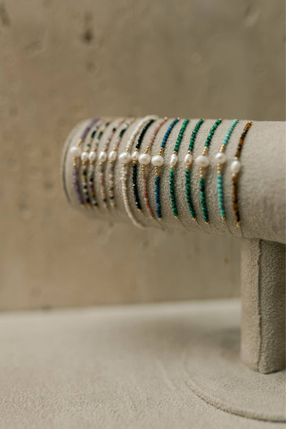 Pulseira Seda Shambala Turmalina e Pérola
