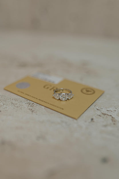 Anel Solitário 2 Gotas e Redondo Central Moissanite Prata 925 Ródio Branco