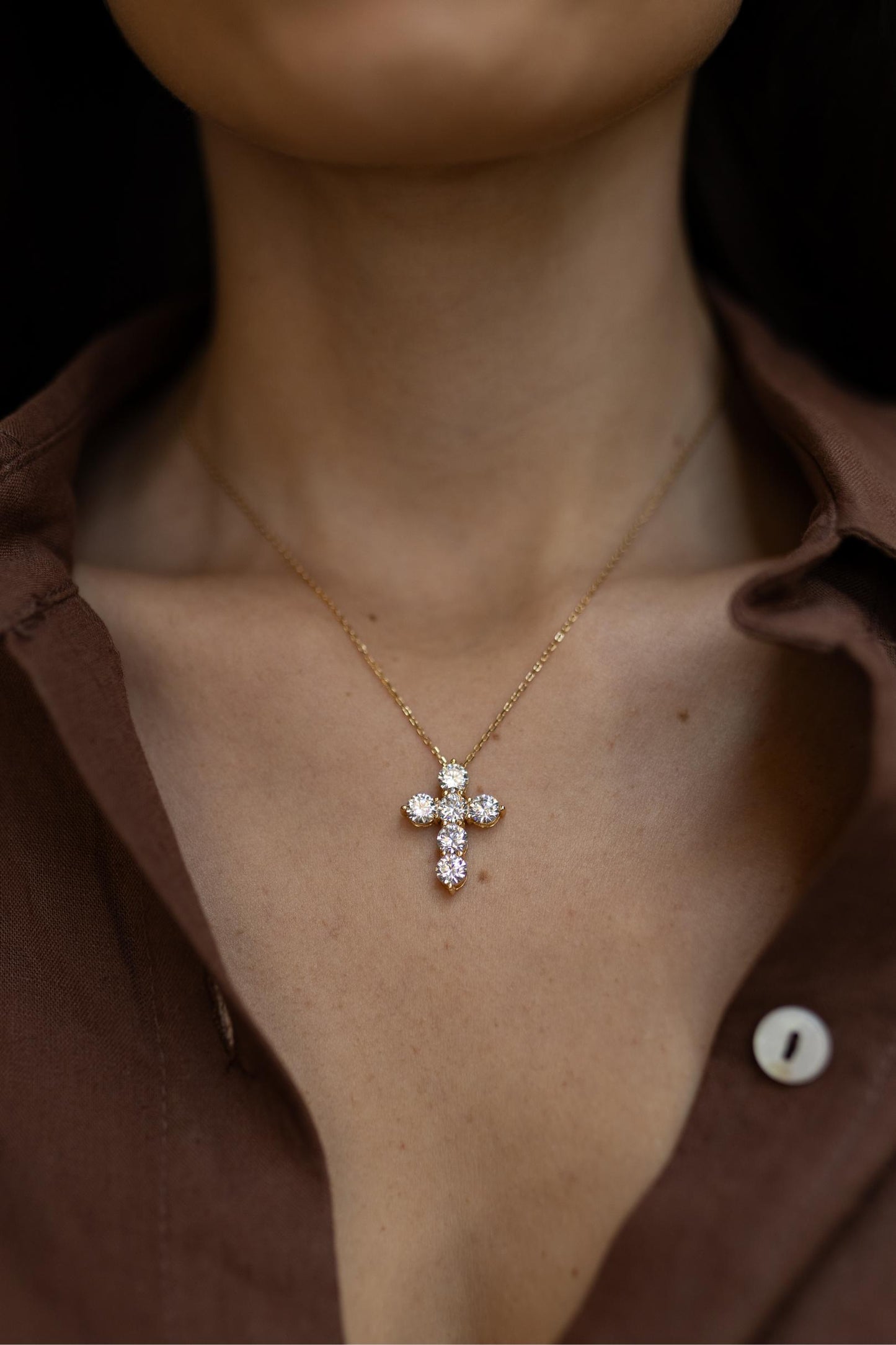 Colar Crucifixo Cristal Prata 925 Dourado