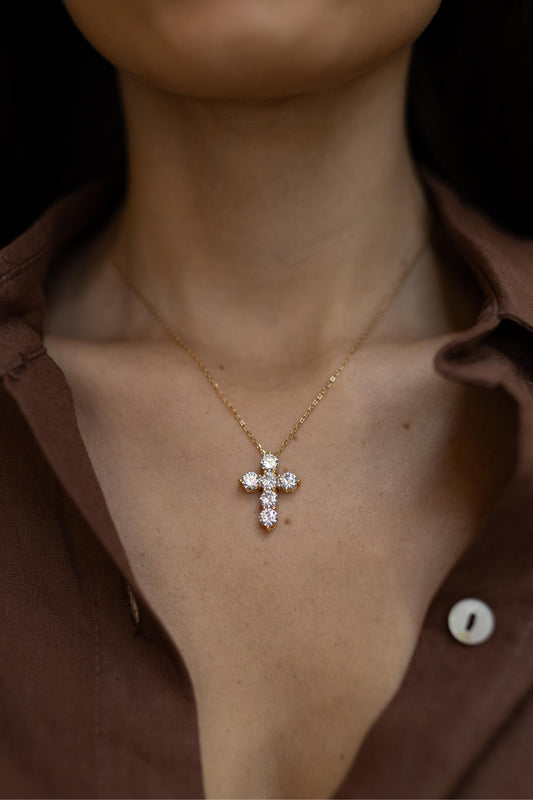 Colar Crucifixo Cristal Prata 925 Dourado