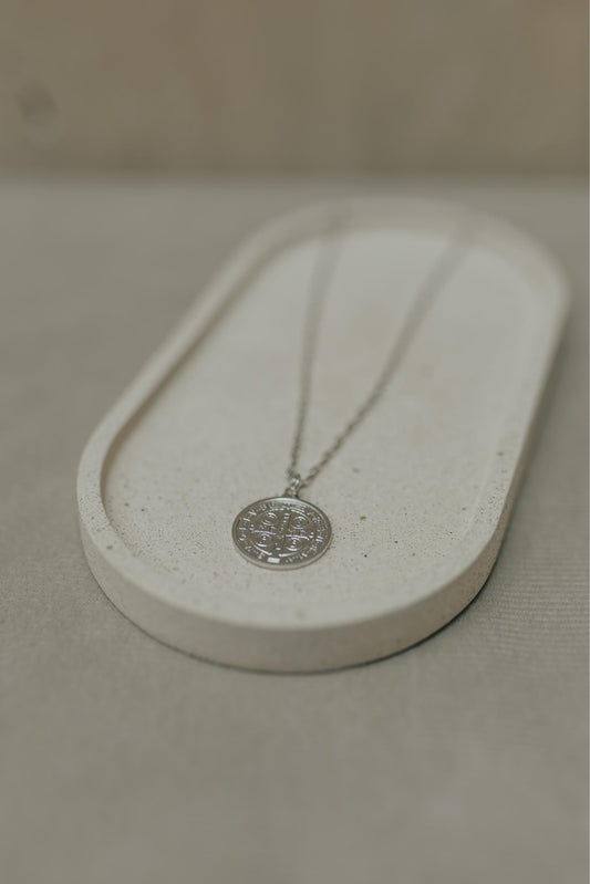Colar Medalha de São Bento Ródio Branco