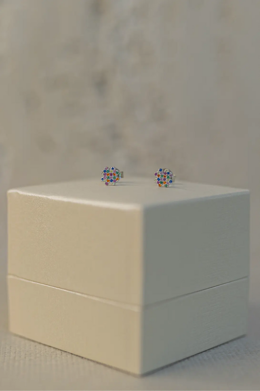 Brinco Trevo Rainbow Prata 925 Ródio Branco