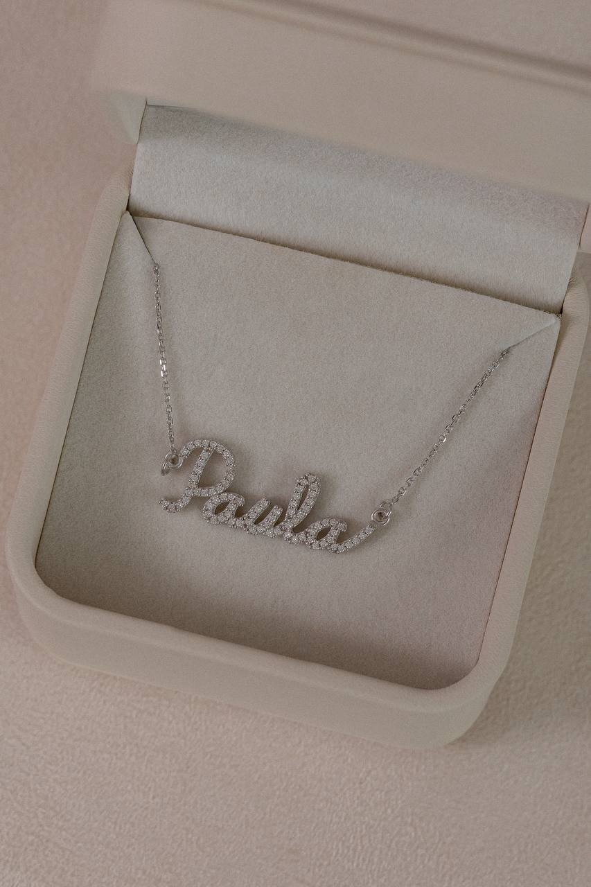 Colar Nome Personalizado 1mm Moissanite Prata 925