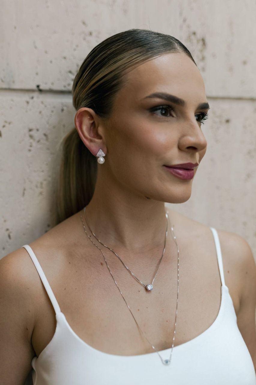 Colar Escapulário Olho Grego e Mão Hamsá Ródio Branco