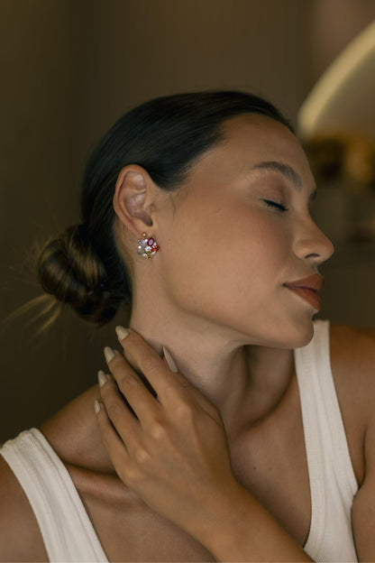 Brinco Botão Colorido Candy Ródio Branco