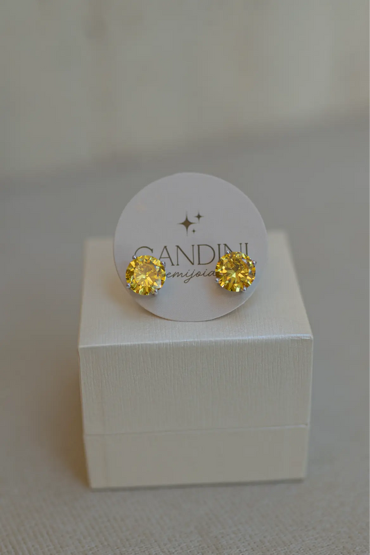 Brinco Redondo 10mm 4 Garras Yellow Fancy Ródio Branco