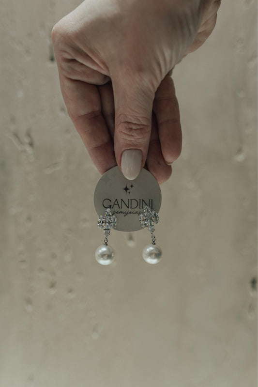 Brinco Losango 4 Navetes Pérola Ródio Branco