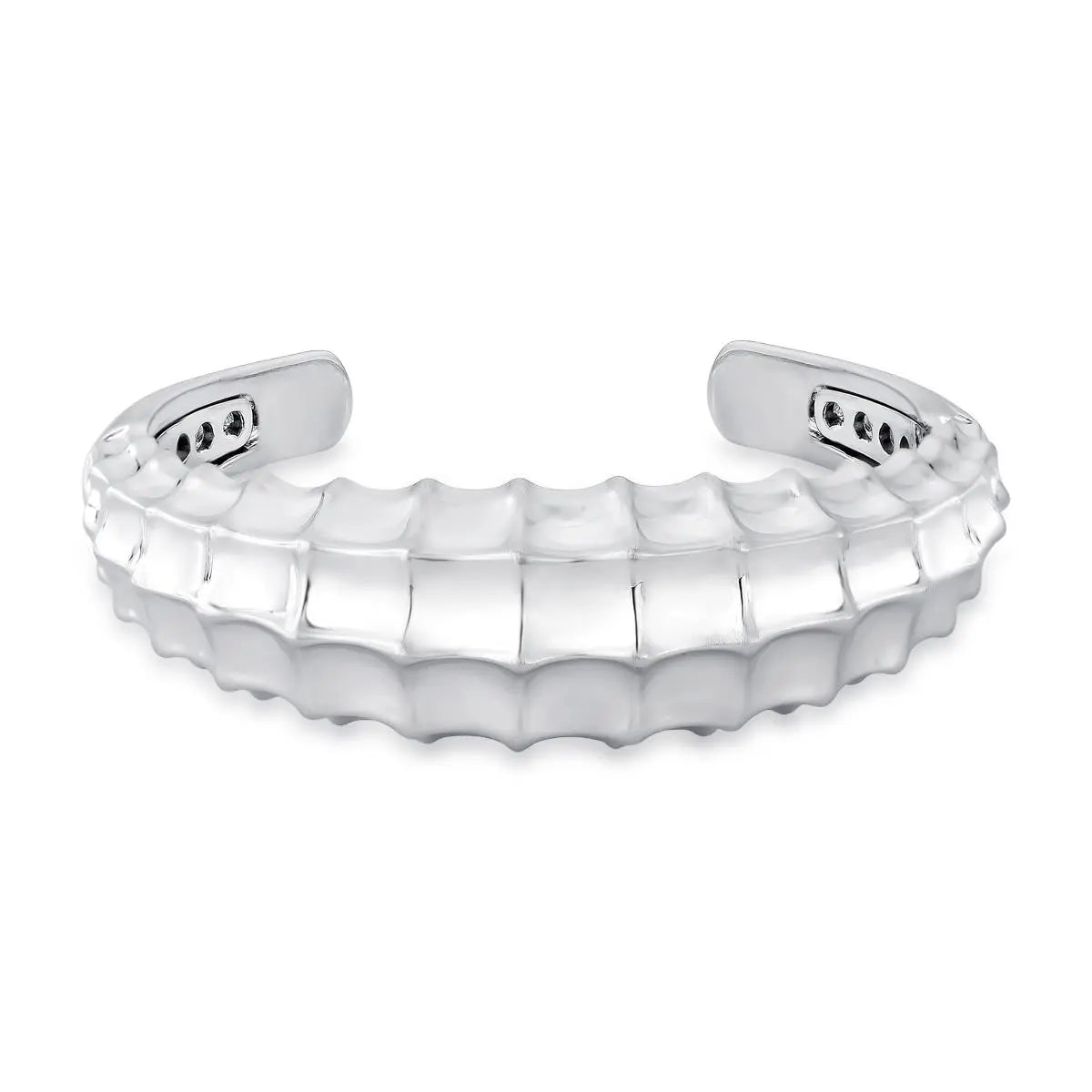 Bracelete Aberto Texturizado Ródio Branco