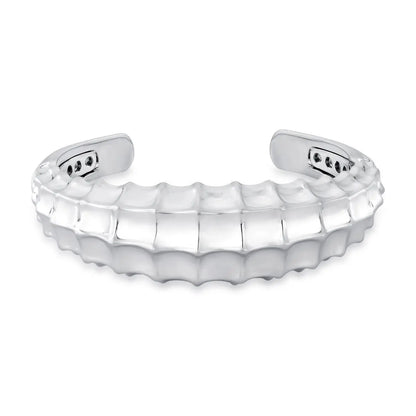 Bracelete Aberto Texturizado Ródio Branco
