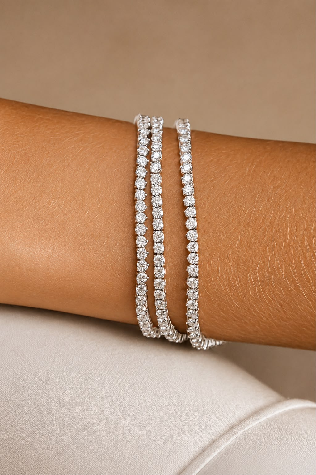 Pulseira Riviera 3 pontas de  2,5mm Prata 925 Moissanite Ródio Branco