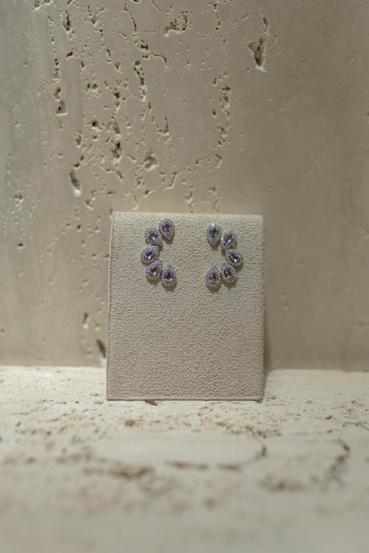 Brinco Ear Cuff Tanzanita Gotas Ródio Branco