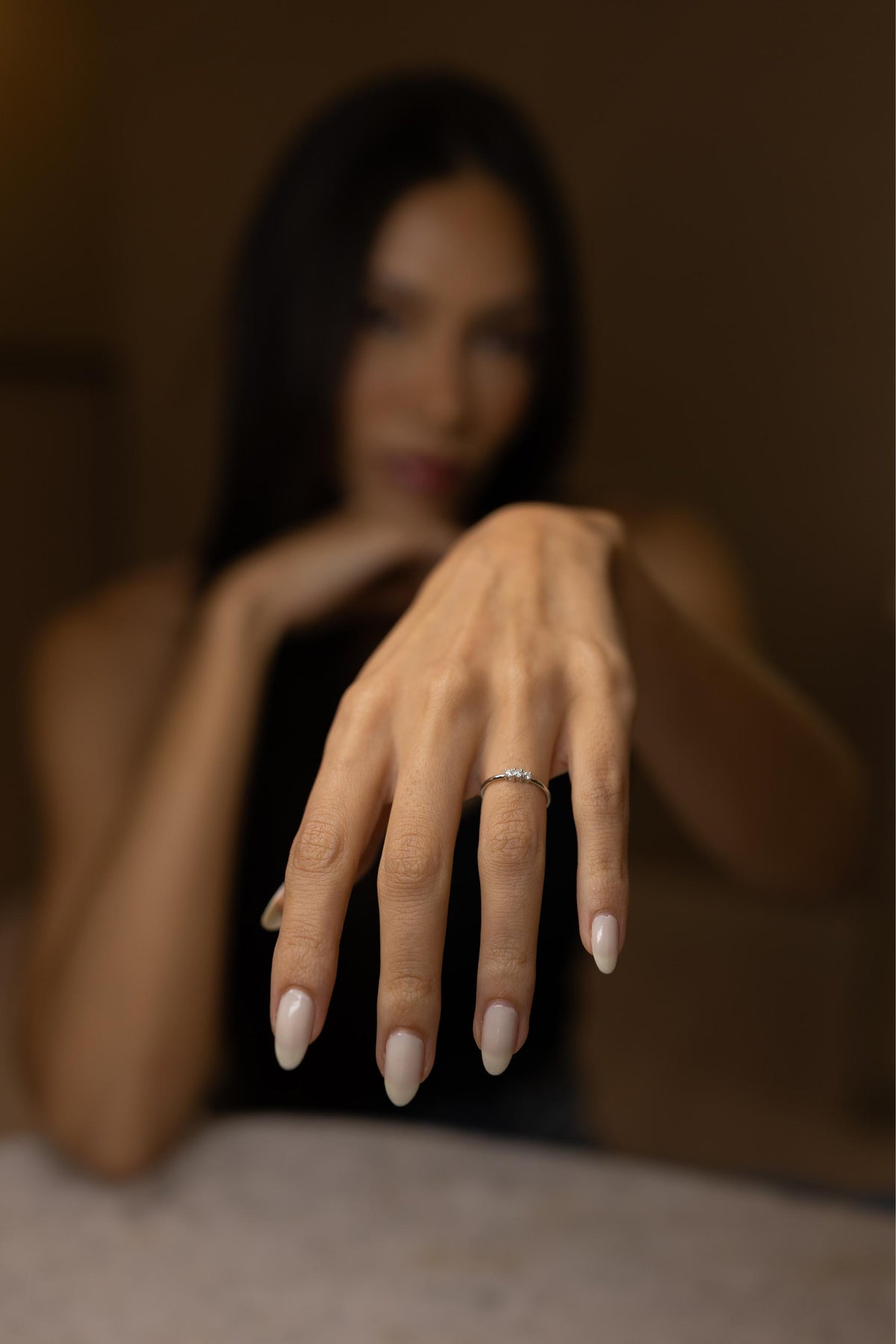 Anel Solitário Mini Trilogia Moissanite Prata 925 Ródio Branco