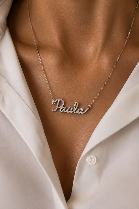 Colar Nome Personalizado 1mm Moissanite Prata 925