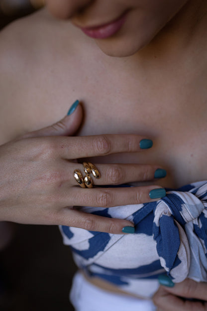 Anel Ajustável Duplo Liso Dourado