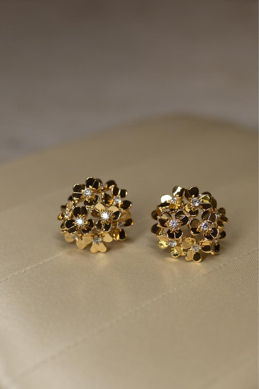 Brinco Buque de Flores Miolo Pontos de Luz Dourado