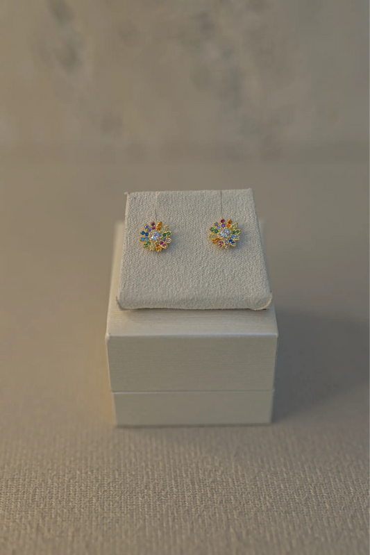 Brinco Flor Rainbow Prata 925 Dourado