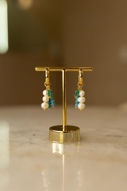 Brinco Argola Cacho Turquesa Dourado