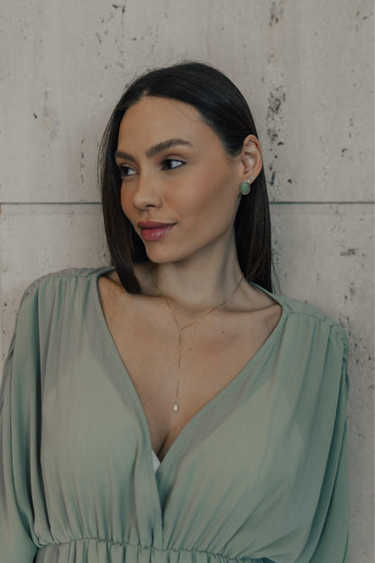 Brinco Oval Pedra Natural Dourada