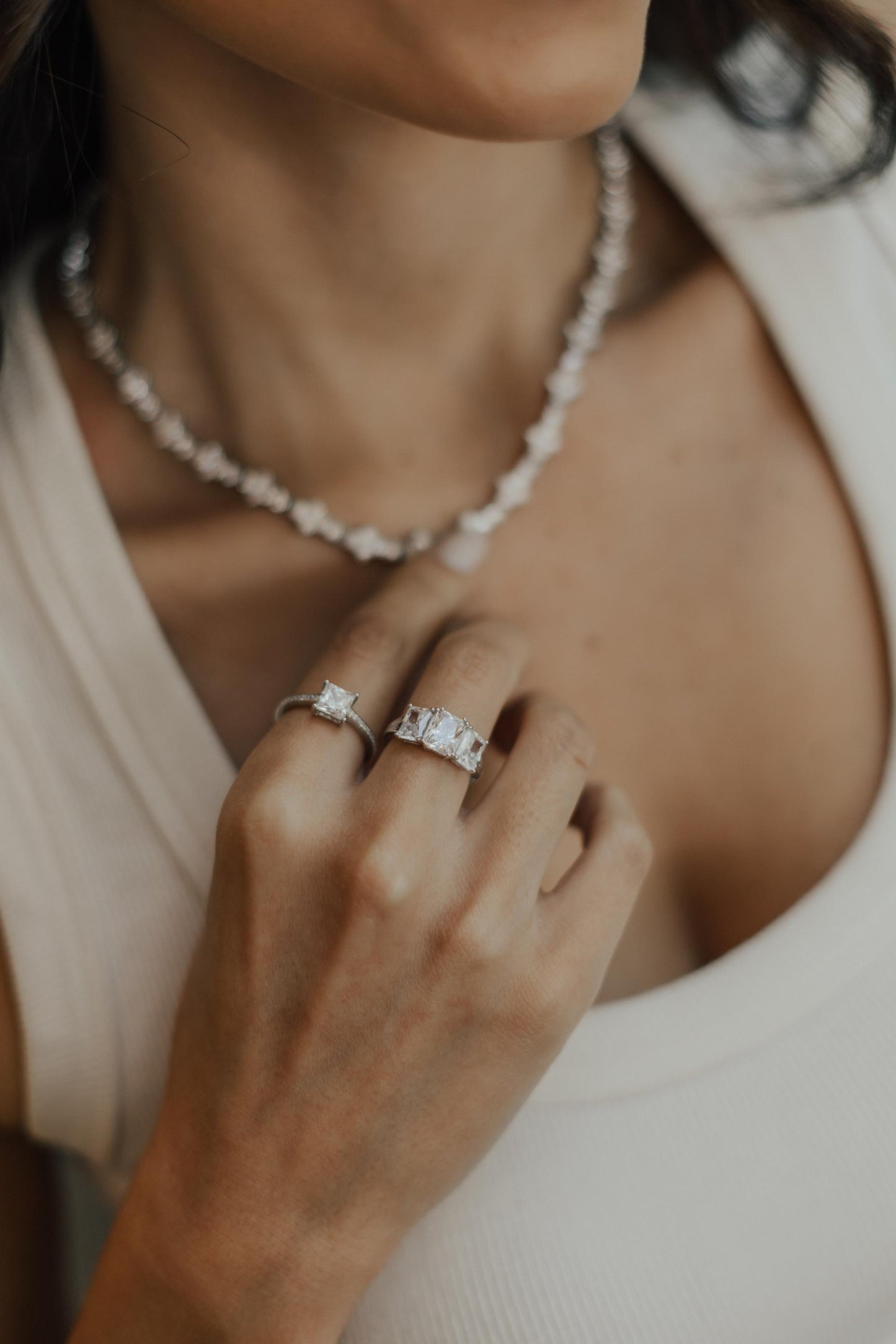 Colar Riviera Trabalhada Ródio Branco