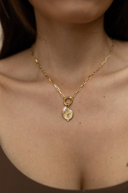 Colar Elos São Bento Pérola Dourado