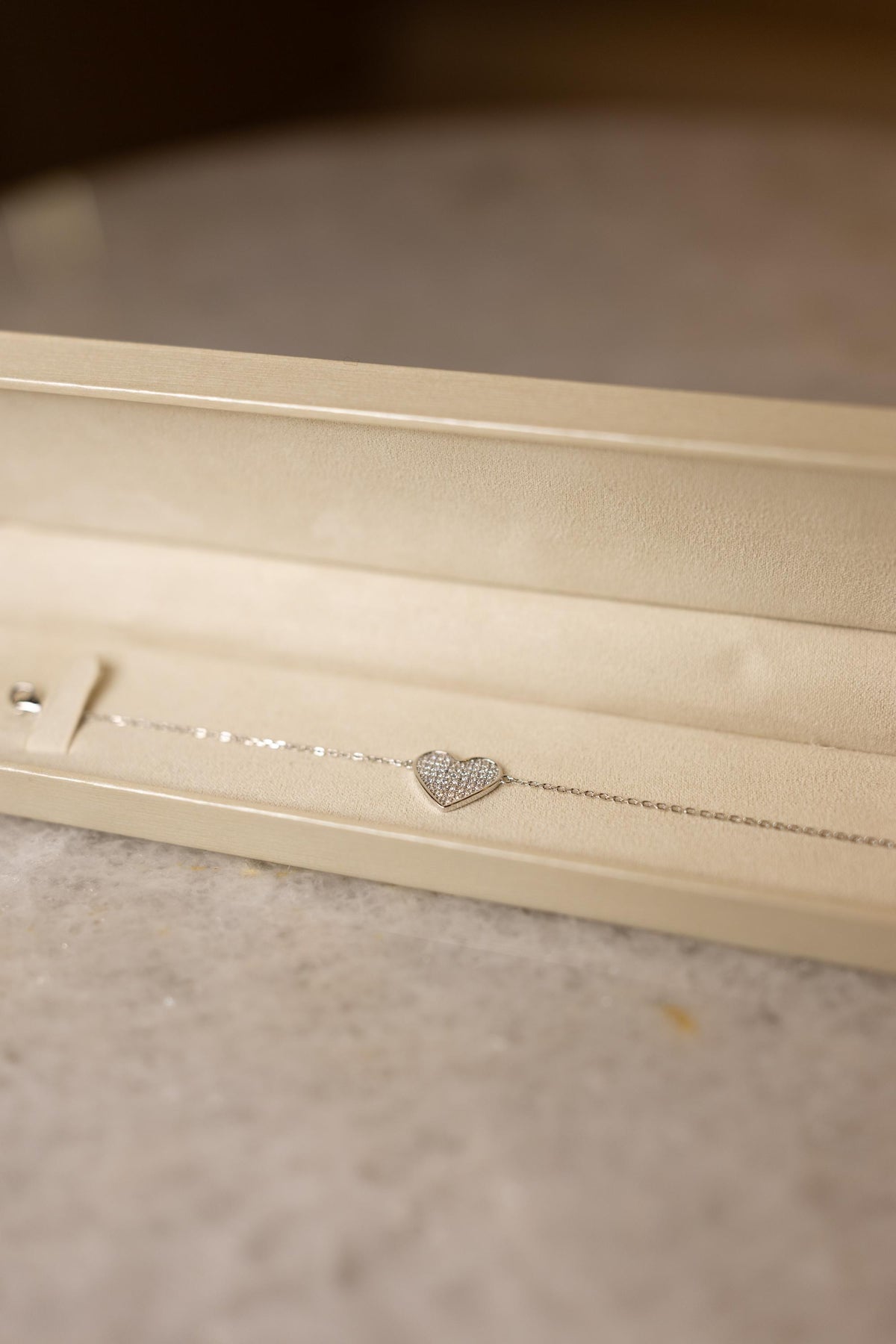 Pulseira Coração Cravejado Prata 925 Ródio Branco