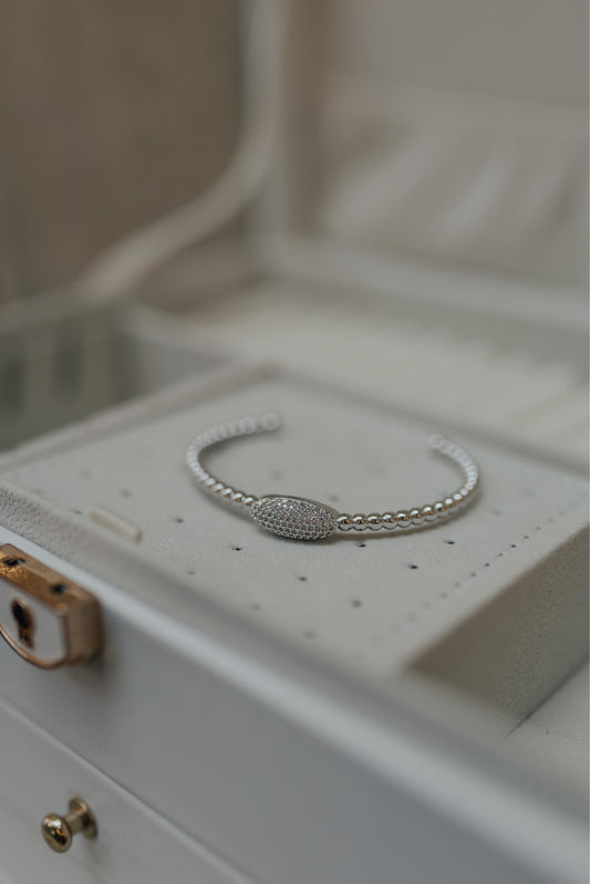 Bracelete Luxo Detalhe Cravejado Ródio Branco