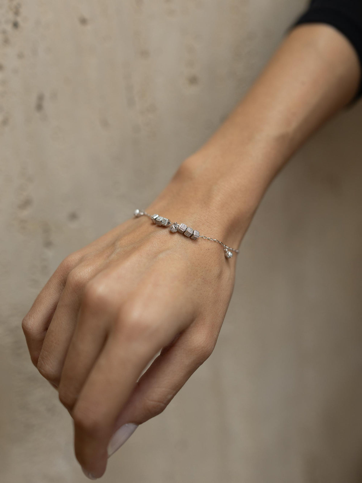 Pulseira Square Cravejado Prata 925 Ródio Branco