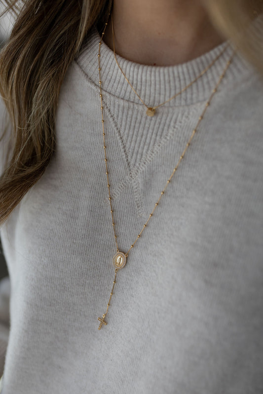 Colar Terço Nossa Senhora de Fátima Dourado