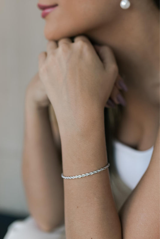 Pulseira Cordão Baiano 3mm Ródio Branco